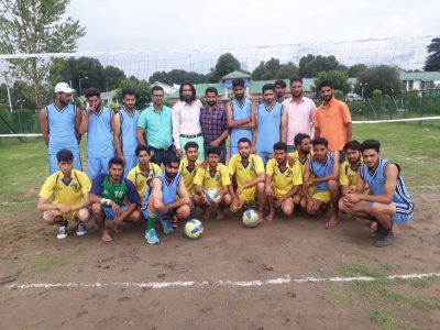 College Volleyball team during inter college events at Kashmir University on 3rd July 2018