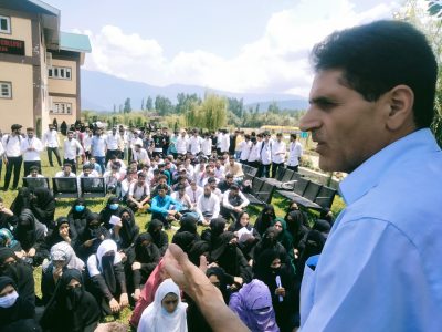 Worth Principal Prof Mohammad Shafi Lone speaking on the special event organized for the smooth and fair conduct of 5th Sem exam of Batch 2019 and 3rd Sem Batch 2020 in June,July 2022