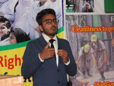 Mr. Irfan student speaking during seminar on Swachh Bharath held on March 1st 2018